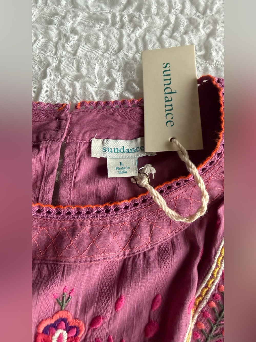 Sundance Embroidered Sleeveless Top Boho Floral Pink NWT Large - Picture 7 of 8